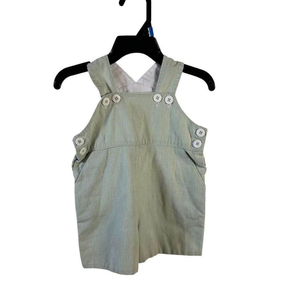 Strasburg 6m green summer romper pin stripe‎ button